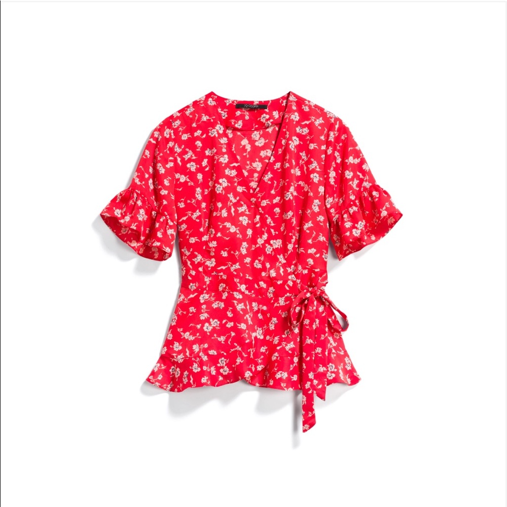 Red Ruffle Wrap Blouse
